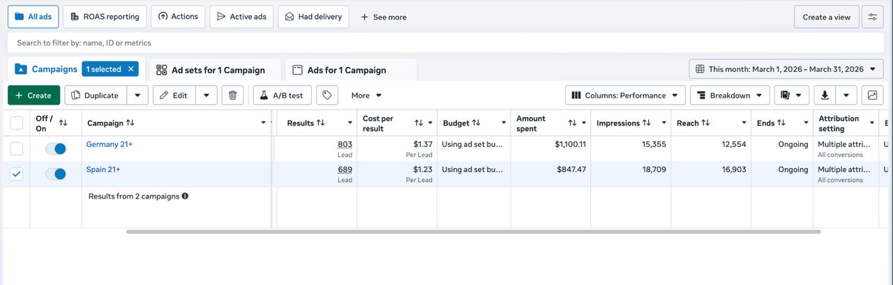 Ads Manager report